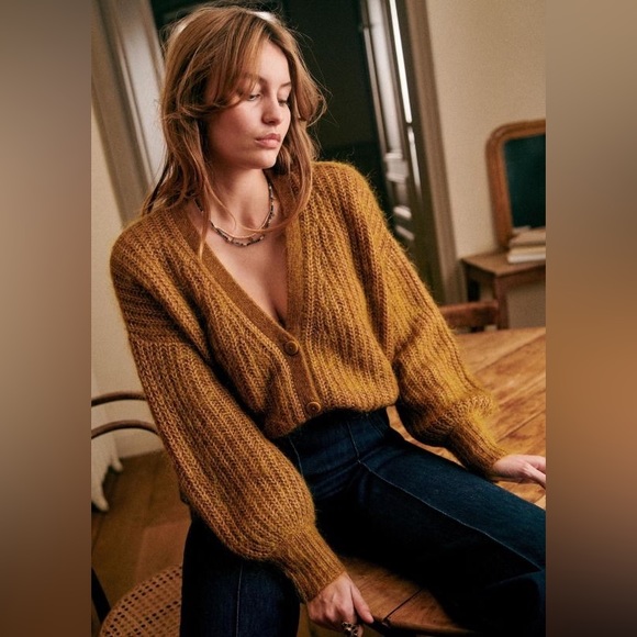 Sezane | Sweaters | Sezane Achille Cardigan Mottled Gold Xxs | Poshmark